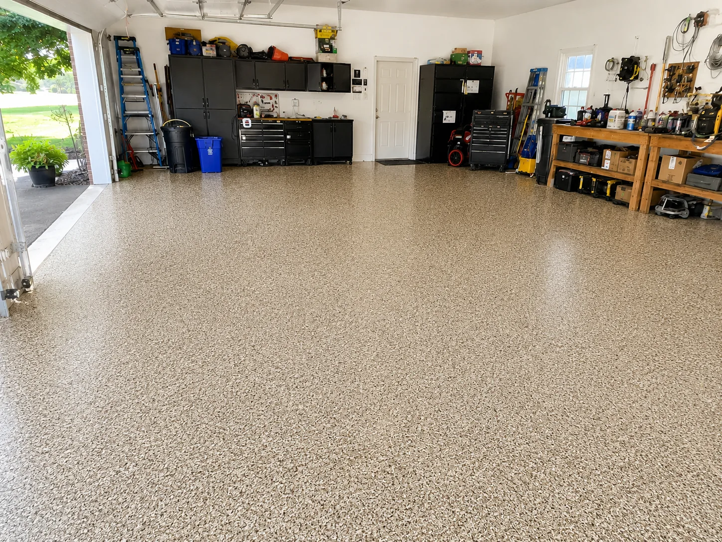 Garage floor after professional flake coating